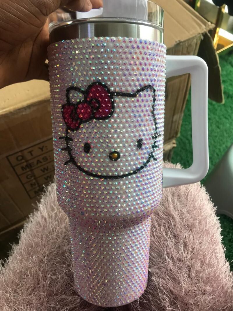 40oz Rhinestones Kitty Cat Tumbler With Free Straw Cover - Image 5
